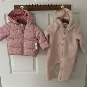 Pink Heart Puffer Jacket and Cream Fleece Onesie